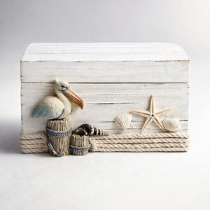 VTG Pelican Trinket Wooden Jewelry Knick Knack Box H 6”x 4” W Starfish Beach